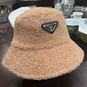 Beige Prada Teddy bucket hat